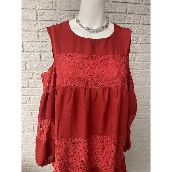 Bibi Women Cold Shoulder Long Sleeve Tiered Dress Size L - Picture 2 of 13